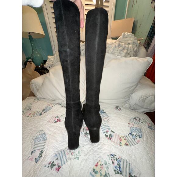 VINTAGE 80s 90s RICHARD TYLER BLACK SUEDE HIGH HEEL BOOTS 8 - Picture 5 of 11